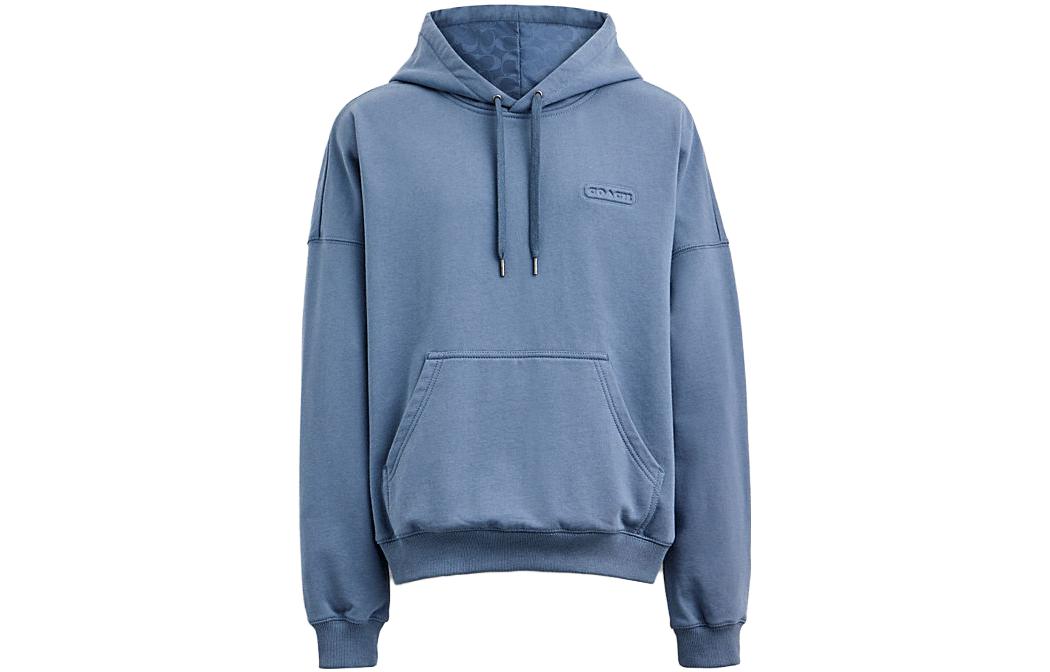 COACH Blue Logo Print Drawstring Hoodie CJ384-BLU