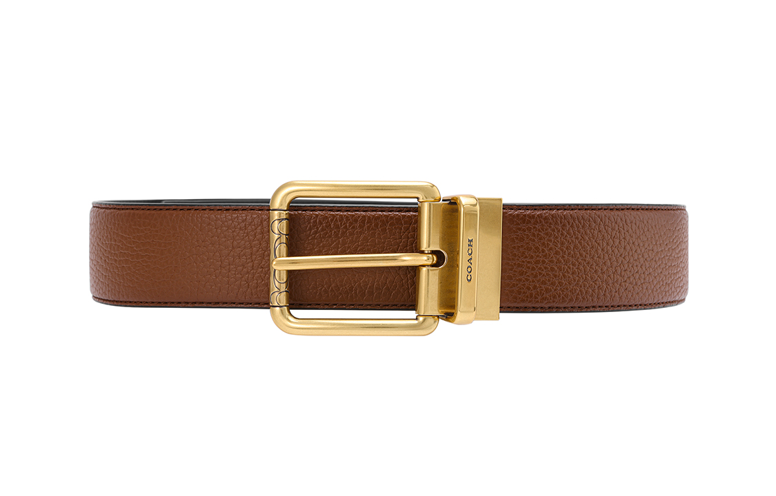 COACH Brown Leather Belt with Square Buckle, 3.5cm Wide 91307-ABFD2
