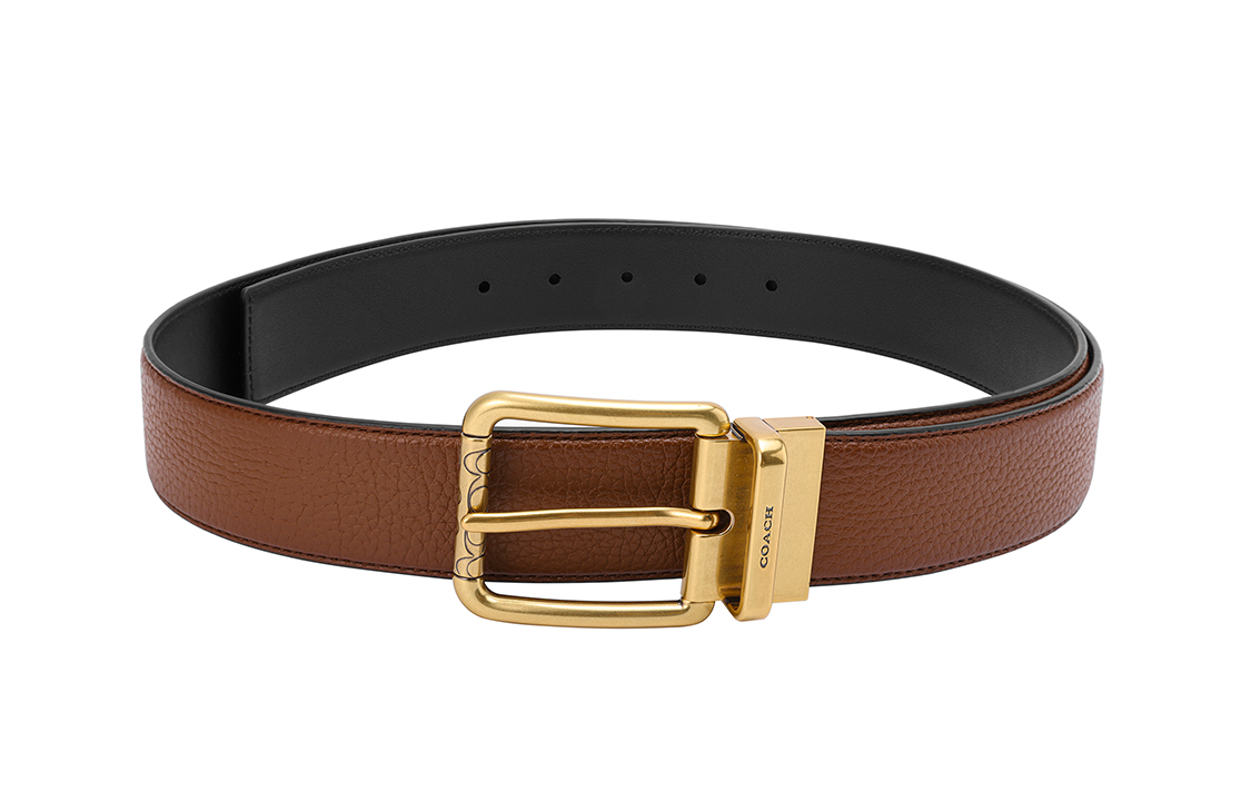 Lookbook COACH Tali Pinggang Kulit Coklat dengan Gesper Square, Lebar 3.5cm 91307-ABFD2