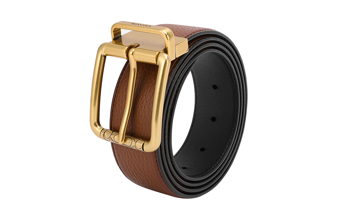 Shop COACH Tali Pinggang Kulit Coklat dengan Gesper Square, Lebar 3.5cm 91307-ABFD2