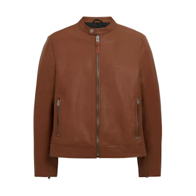COACH Brown Leather Racer Jacket Long-Sleeve Zipper Outerwear CS194-S8G