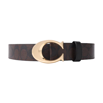 COACH Brown Leather Signature Belt 3.8cm Wide Classic Monogram Design 6140-IMOVE