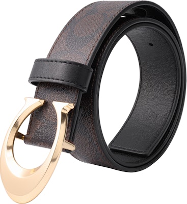 蔻驰棕色经典Logo设计3.8cm宽皮革腰带 6140-IMOVE Shop 蔻驰棕色经典Logo设计3.8cm宽皮革腰带 6140-IMOVE