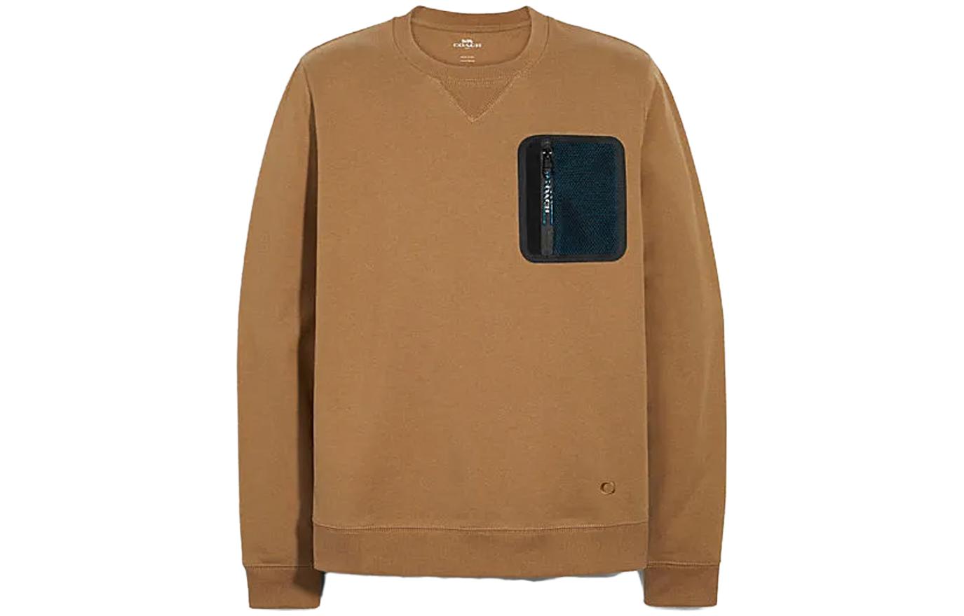 COACH Brown Patchwork Pocket Crewneck Sweatshirt C0555-TN2