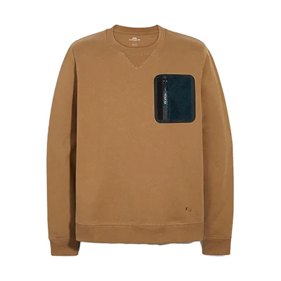 COACH Brown Patchwork Pocket Crewneck Sweatshirt C0555-TN2