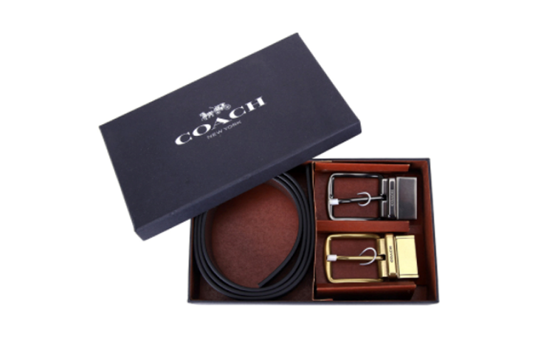 Shop Cinturón Reversible de Cuero Coach Business Casual, Negro/Marrón, 3.5cm Ancho 55434-AQ0