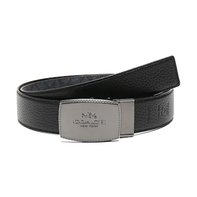 COACH Canvas Leather Belt Carbon Gray/Black 3.7cm Wide 64084-CQBK