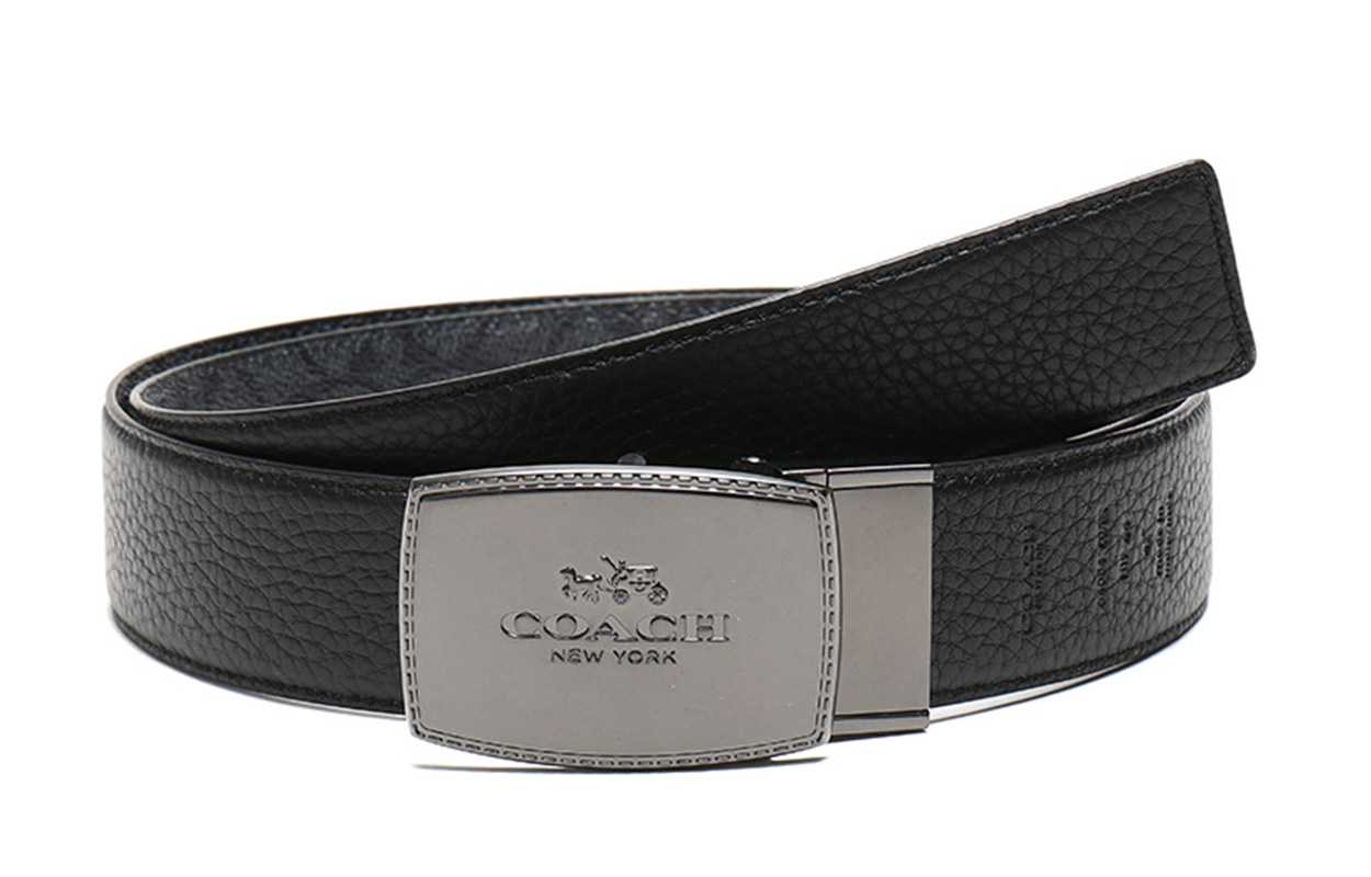 Order Cinturón de Piel y Lona COACH Gris Carbón/Negro 3.7cm Ancho. 64084-CQBK