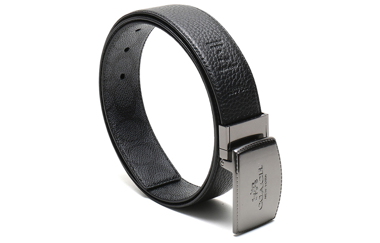 Lookbook Cinturón de Piel y Lona COACH Gris Carbón/Negro 3.7cm Ancho. 64084-CQBK