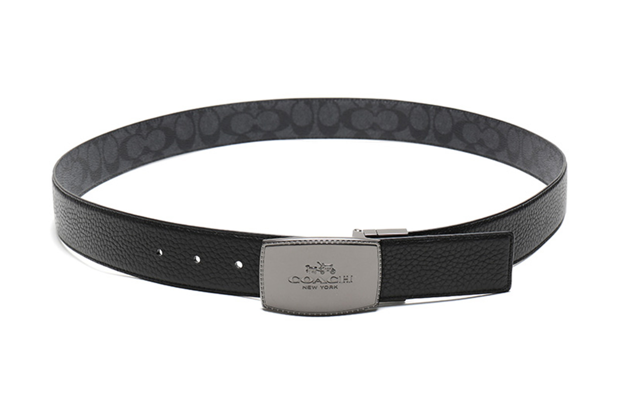 Shop Cinturón de Piel y Lona COACH Gris Carbón/Negro 3.7cm Ancho. 64084-CQBK