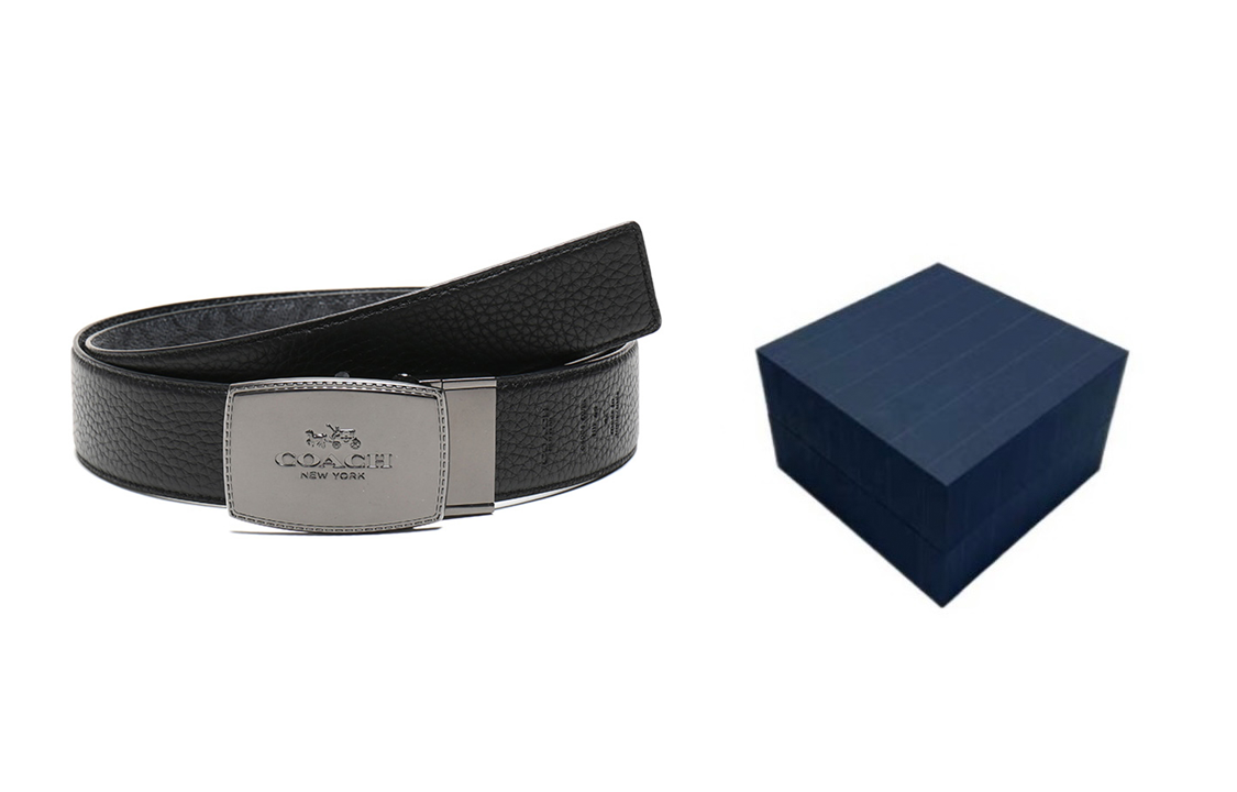 Cheap Cinturón de Piel y Lona COACH Gris Carbón/Negro 3.7cm Ancho. 64084-CQBK