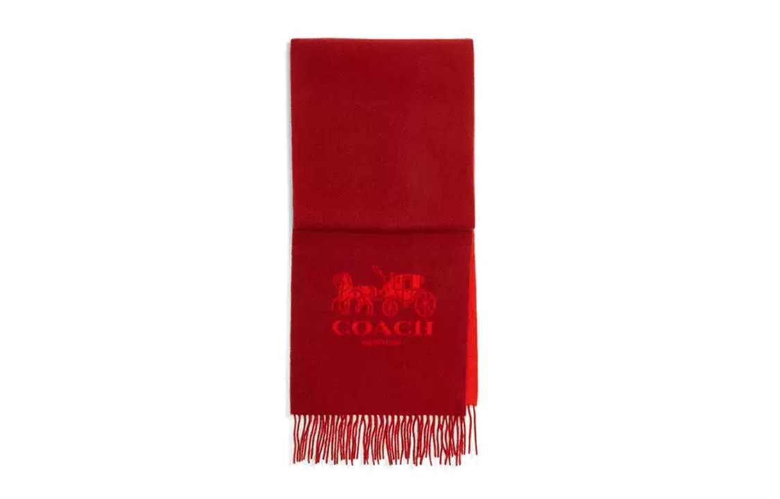 COACH Carriage Pattern 100% Cashmere Scarf Unisex Red CM061