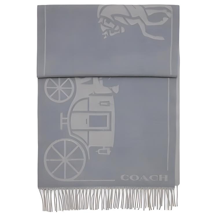COACH Carriage Print Wool Cashmere Scarf Unisex Couple Design Grey. CU808-N19