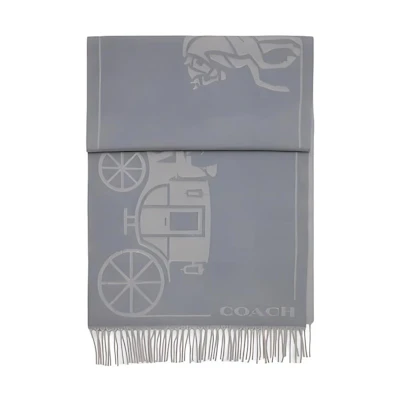 COACH Carriage Print Wool Cashmere Scarf Unisex Couple Design Grey. CU808-N19