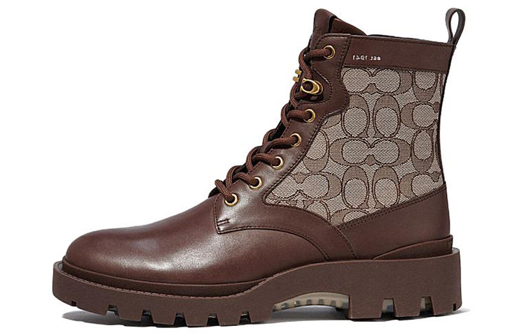 Buy COACH 蔻馳 Citysole 標誌性提花綁帶短靴 棕色