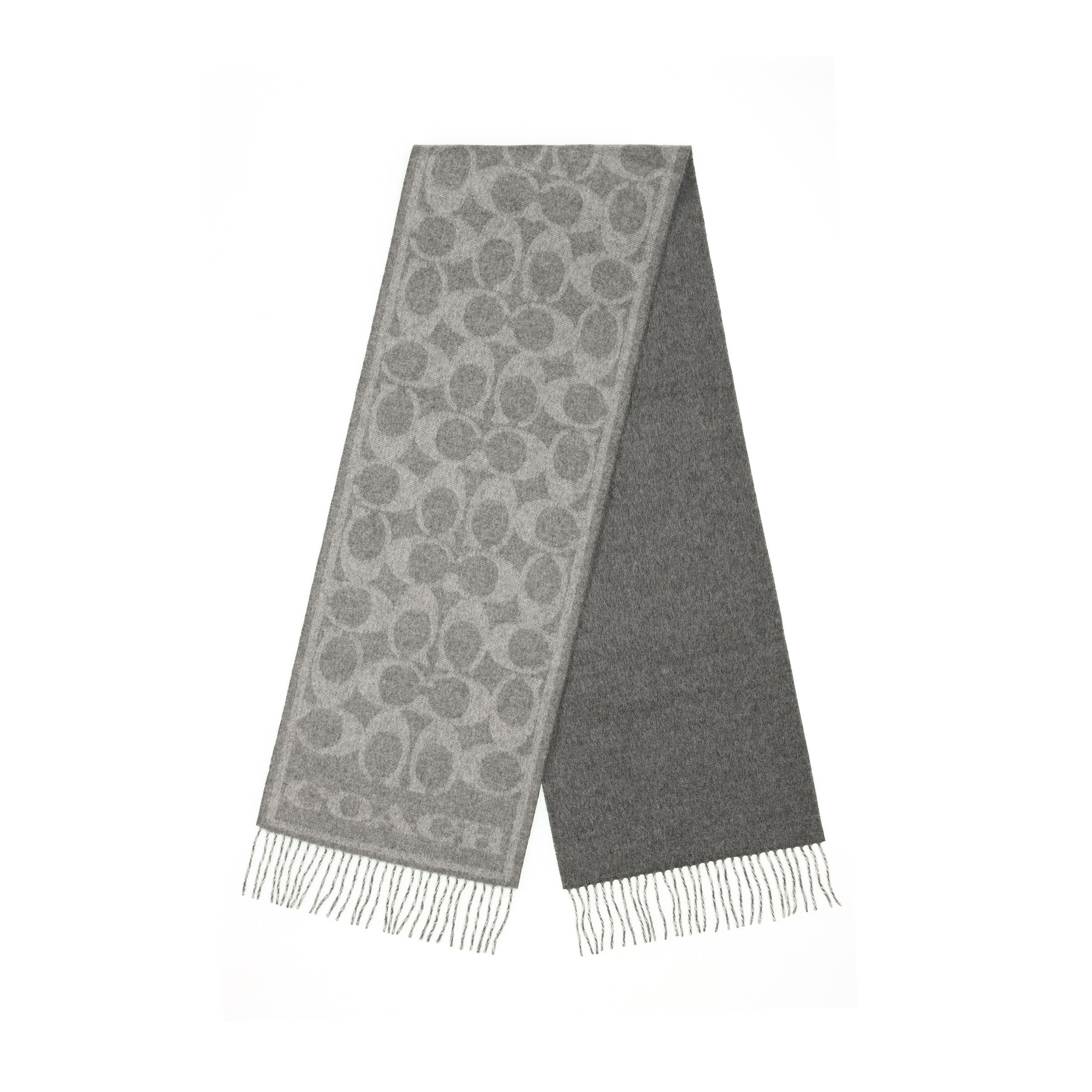 Lookbook COACH Syal Rajut Cashmere 100% Logo Klasik Unisex - Abu-Abu CB692-DOY