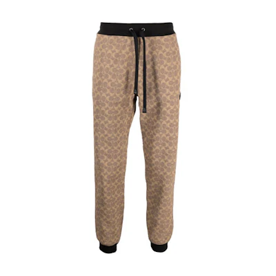 COACH Classic Logo Print Knit Jogger Pants Beige. C5761-RYU