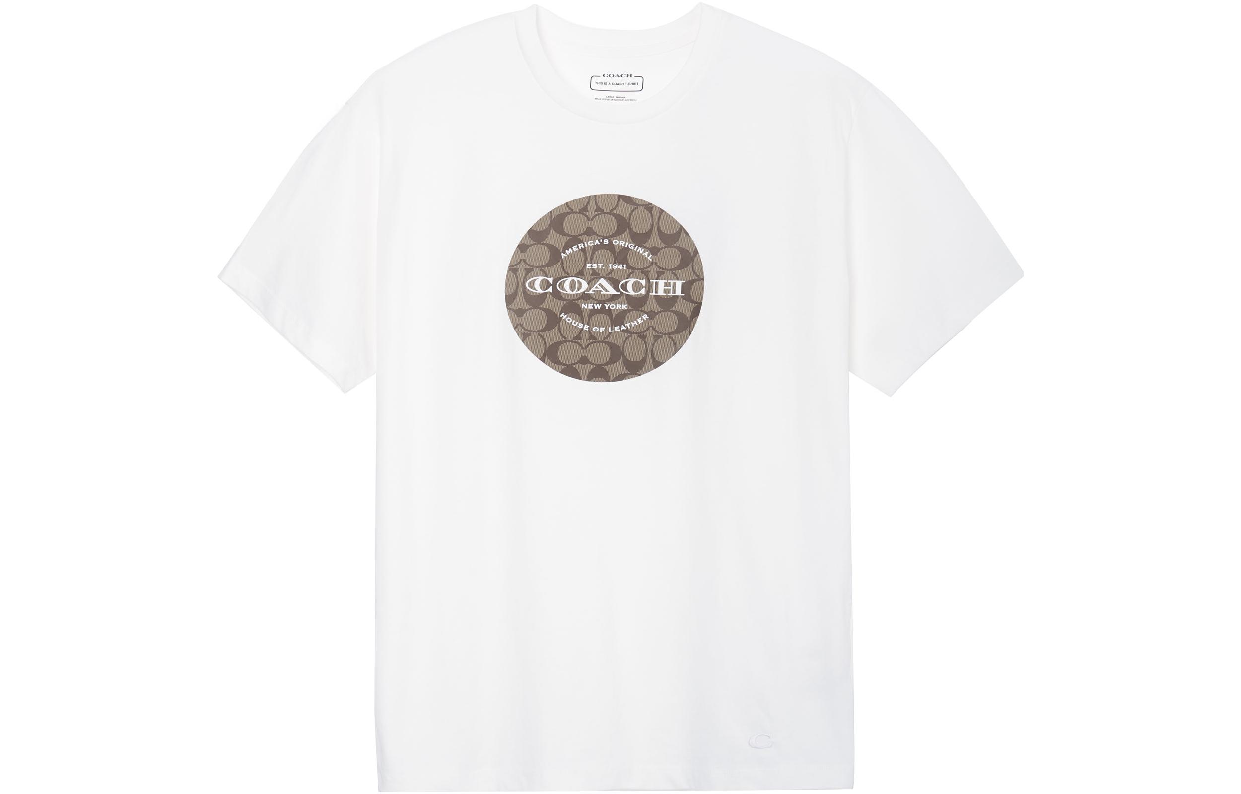 COACH Classic Logo Print Round Neck T-Shirt White -  Tee C9140-WHT