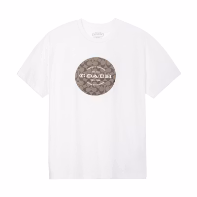 COACH Classic Logo Print Round Neck T-Shirt White - Tee C9140-WHT