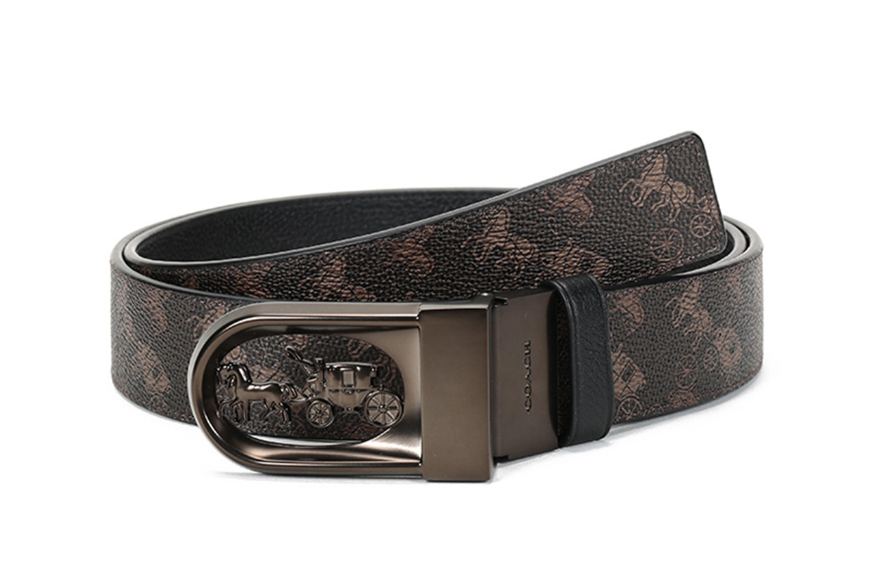 Order Sabuk Kulit COACH Coated Canvas dengan Gesper Logo Carriage 3.6cm 4921-A7U