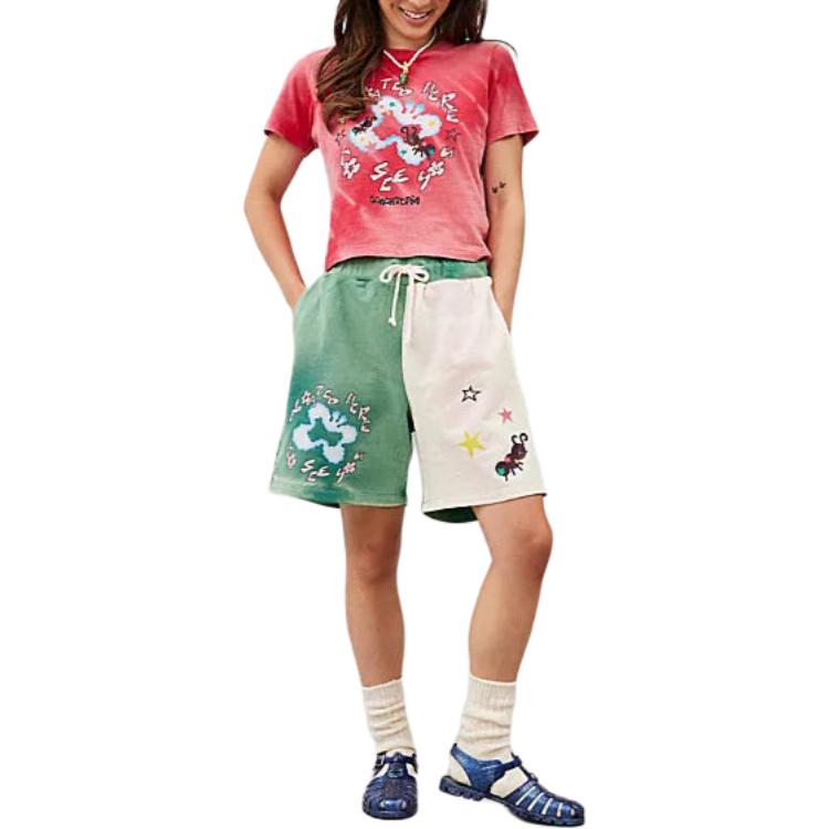 Shop COACH Colorblock Letter Butterfly Print Drawstring Shorts Unisex Green. CN989-WE4