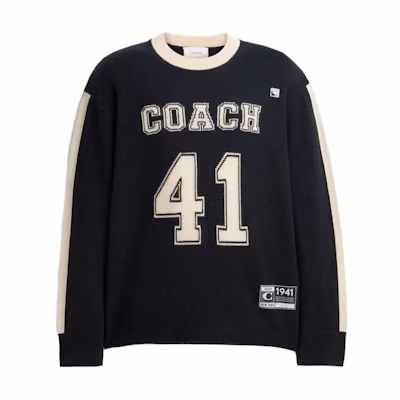 COACH Colorblock Letter Logo Crewneck Sweater Black Unisex Casual Pullover. CN621-BLC