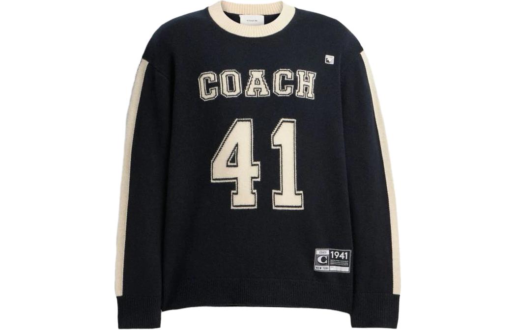Order COACH Colorblock Letter Logo Crewneck Sweater Black Unisex Casual Pullover. CN621-BLC