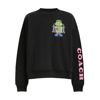 COACH Cosmic Coach FW24 Black Letter Print Crewneck Sweatshirt CW774-BLK