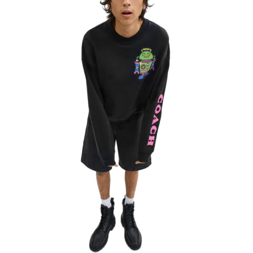 Lookbook COACH Cosmic Coach FW24  Black Letter Print Crewneck Sweatshirt CW774-BLK