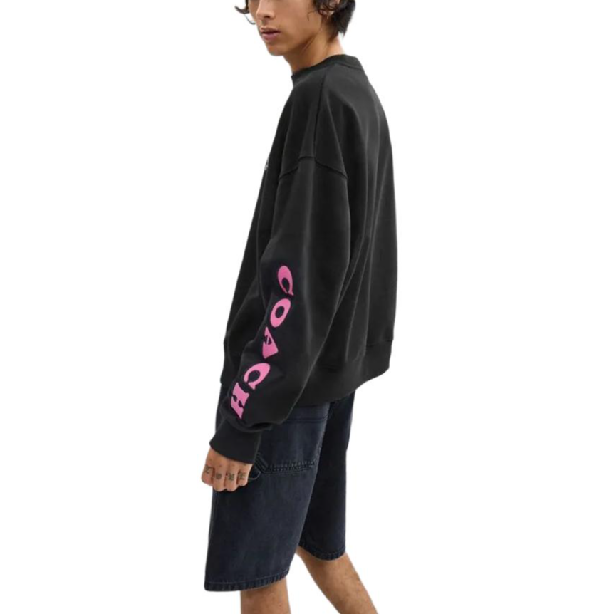 Shop COACH Cosmic Coach FW24  Black Letter Print Crewneck Sweatshirt CW774-BLK