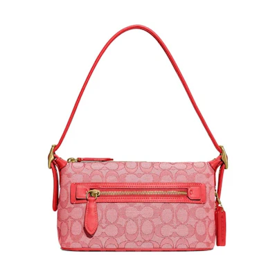 Coach Demi Bag In Signature Jacquard Brass/Sport Red