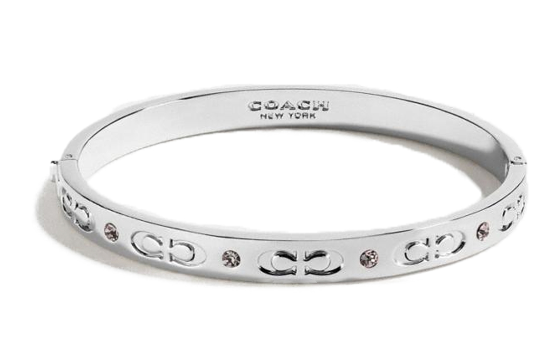 COACH Double C Logo Crystal Bracelet Unisex Couples Design in Silver. F59083-SLV