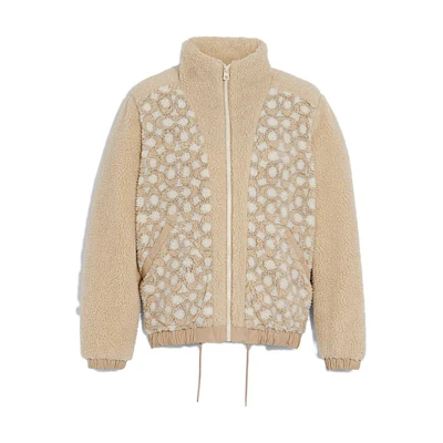 COACH Forever Printed Stand Collar Zip Jacket Beige Casual Outerwear C8710-BEI