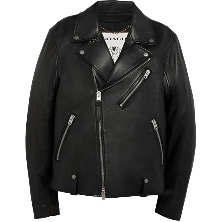 Coach FW20 Black Leather Biker Jacket with Zipper and Long Sleeves 5709-BLK