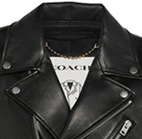 Lookbook Coach FW20 Black Leather Biker Jacket with Zipper and Long Sleeves 5709-BLK