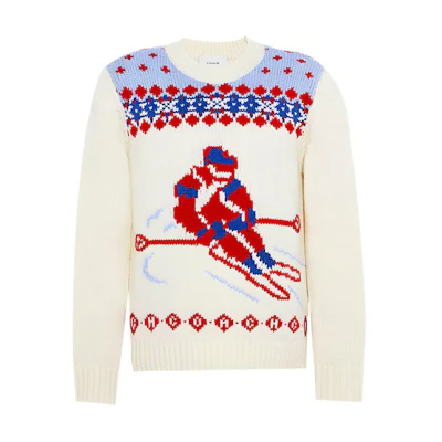COACH FW21 Beige Colorblock Print Wool Sweater Pullover. C8184-CRM