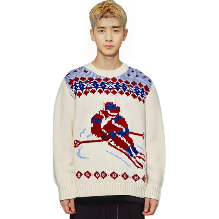 Shop COACH FW21 Sweater Wool Warna Beige Colorblock Print Pullover. C8184-CRM