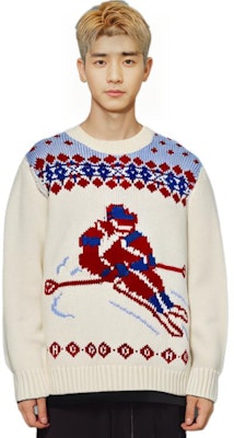 COACH FW21 Sweater Wool Warna Beige Colorblock Print Pullover. C8184-CRM Shop COACH FW21 Sweater Wool Warna Beige Colorblock Print Pullover. C8184-CRM