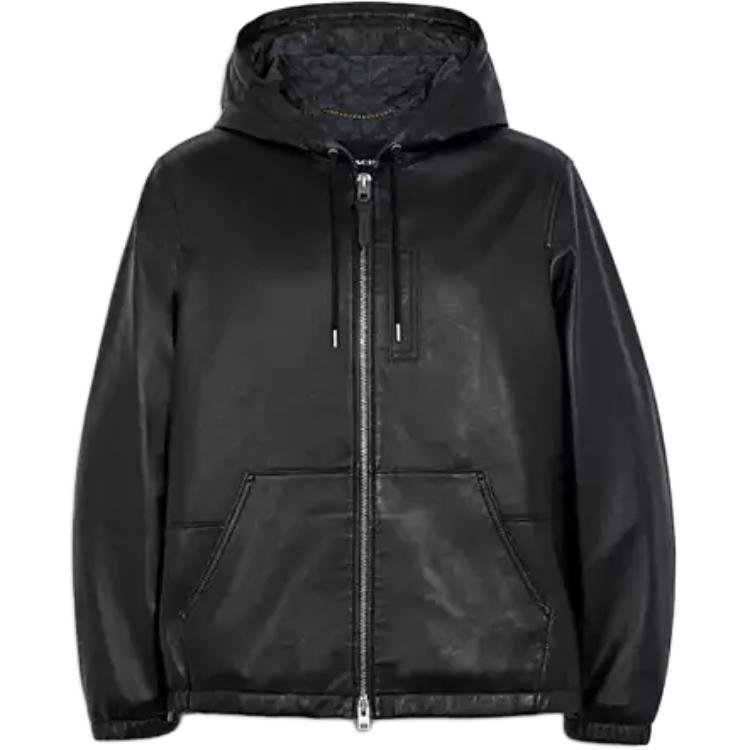 COACH FW21 Black Leather Hooded Jacket C5754-RIA