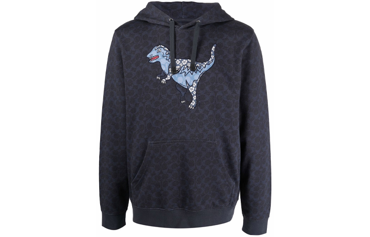 COACH FW21 Dinosaur Logo Print Hoodie Navy Blue - C4620-NAVY