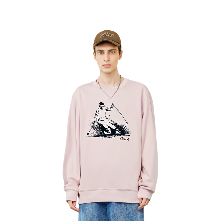 Shop コーチ FW21 フォーエバースキー グラフィック クルーネックスウェット ユニセックス ピンク. C7796-QTF