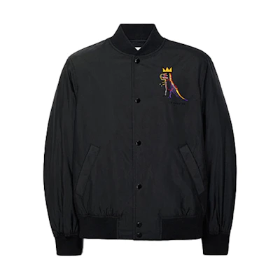 COACH FW21 Jean-Michel Basquiat Varsity Logo Dinosaur Jacket Black Mens C5221-BLK