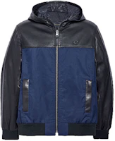 COACH FW21 Patchwork Leather Hooded Jacket Men’s Black Blue C5756-BKNV COACH FW21 Patchwork Leather Hooded Jacket Men’s Black Blue C5756-BKNV
