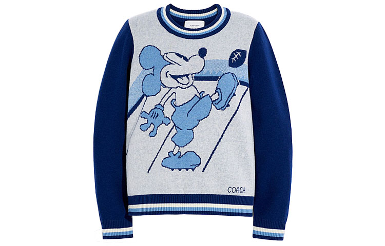 COACH FW21 Patterned Colorblock Wool Sweater Unisex Blue C6468-BLNV