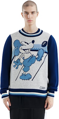 COACH FW21 Sweater Wol Unisex Warna Blok Pola Biru C6468-BLNV Shop COACH FW21 Sweater Wol Unisex Warna Blok Pola Biru C6468-BLNV