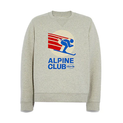 COACH FW21 Ski Alpine Club Graphic Crewneck Sweatshirt Grey () C7643-V26
