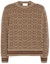 Order COACH FW22 Brown Wool Sweater with All-Over Print & Striped Trim. C7984-RYU
