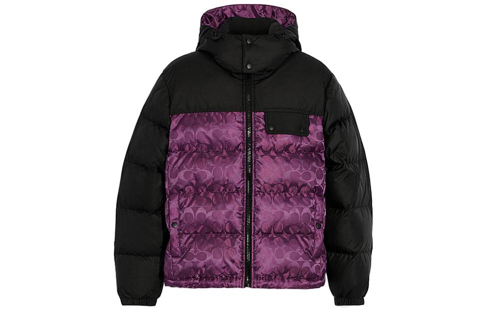 COACH FW22  Colorblock Print Hooded Down Jacket Purple CF880-UQE