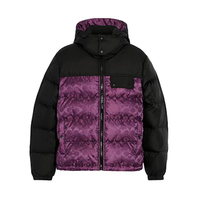 COACH FW22 Colorblock Print Hooded Down Jacket Purple CF880-UQE