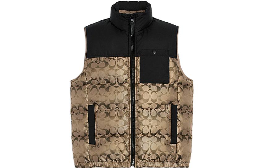 COACH FW22  Gold Sleeveless Vest with Logo Print and Colorblock Design. CF881-T5O